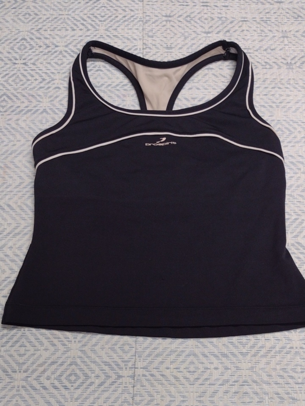 Prospirit Vintage Women's Black Racerback Tank Top with Cream Piping, Gym,Yoga,